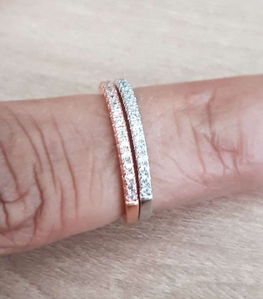 Double Stackable  Rose Gold & Silver Engagement Ring in Sterling Silver