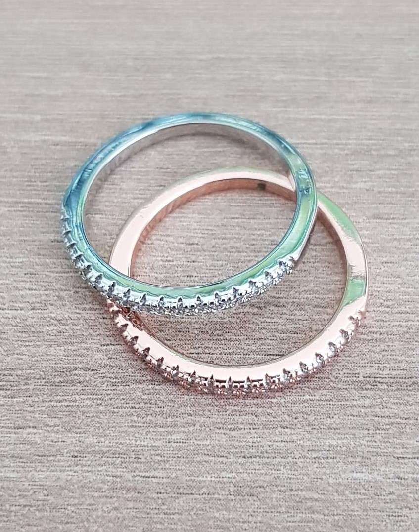 Double Stackable  Rose Gold & Silver Engagement Ring in Sterling Silver