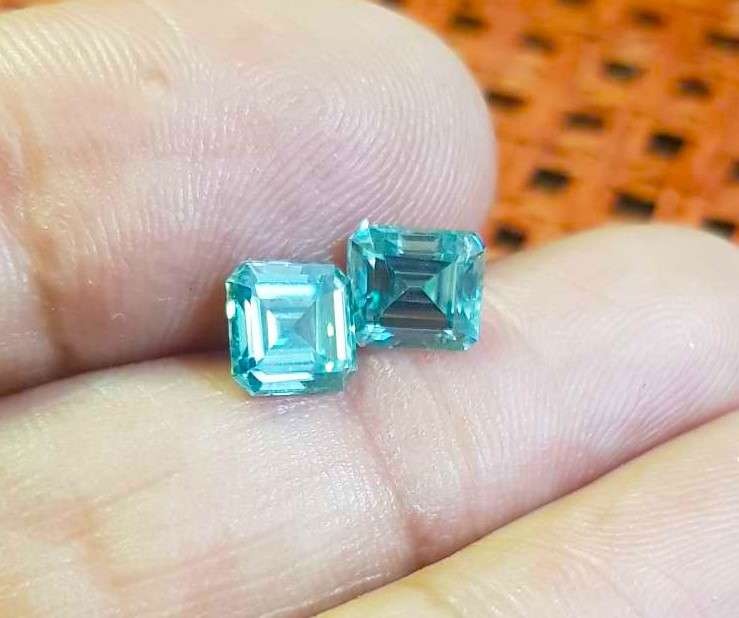 2.55CT  MOISSANITE BLUE ASSCHER CUT VVSI  BRILLIANT CUT **PAIR**