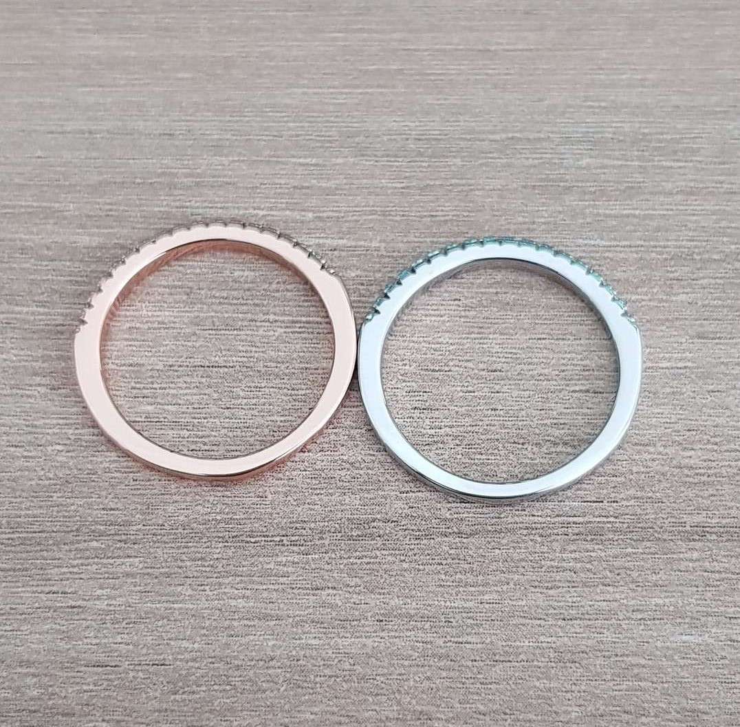 Double Stackable  Rose Gold & Silver Engagement Ring in Sterling Silver