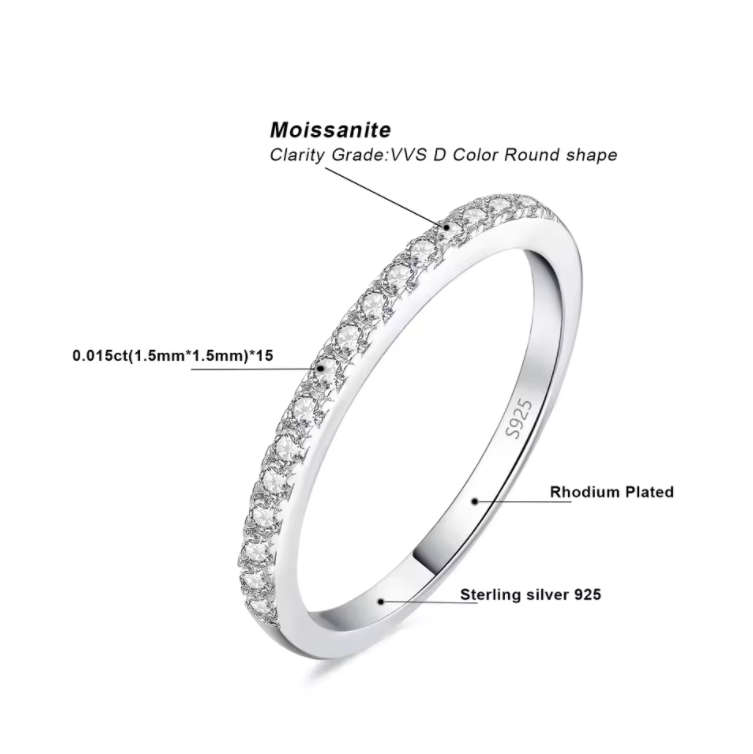 Moissanite Eternity 0.225ct Ring VVSI/D **GRA Certified**  in 925 Sterling Silver