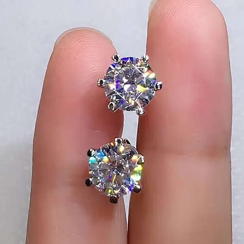 2.00 Carat Earrings Round NSCD Diamond  VVSI/D Plated in Platinum