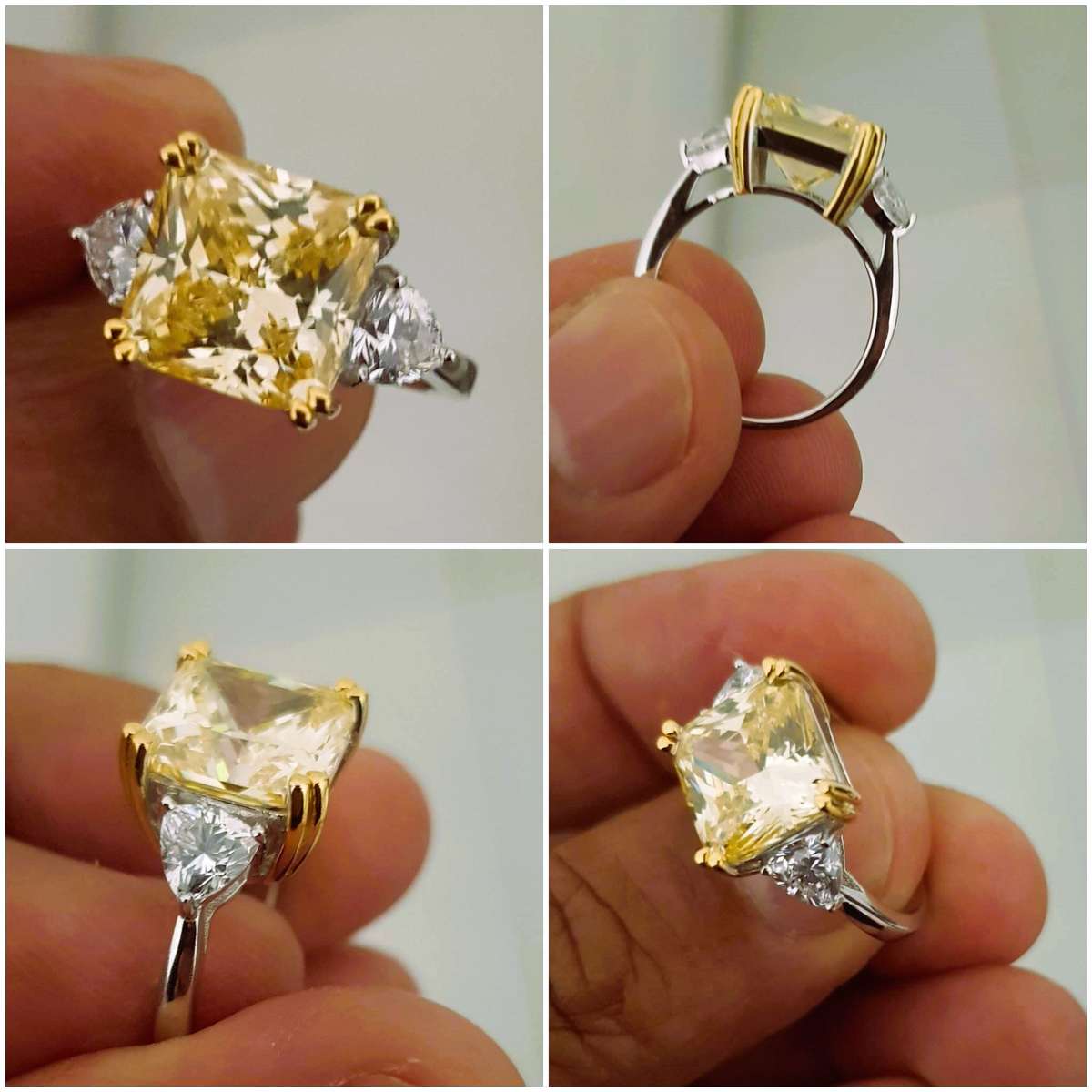 Sapphire Yellow Trilogy Ring Square & Trillant Gemstone cut 925 Sterling Silver Gemstone Ring