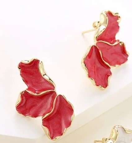 Rouge Maple Flower  Enamel Petal Stud Earrings for Women