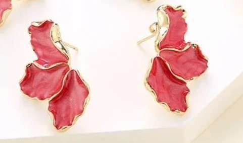 Rouge Maple Flower  Enamel Petal Stud Earrings for Women