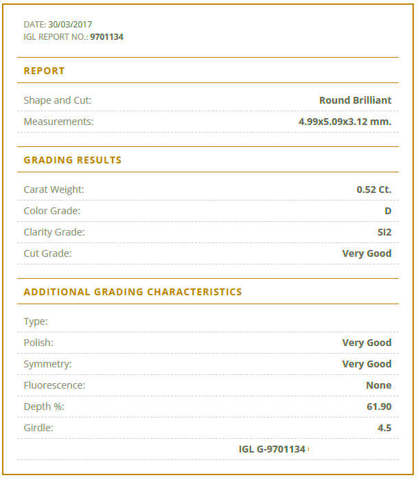 0.52Cts Diamond**Certified**  D/SI2Natural Loose White Natural