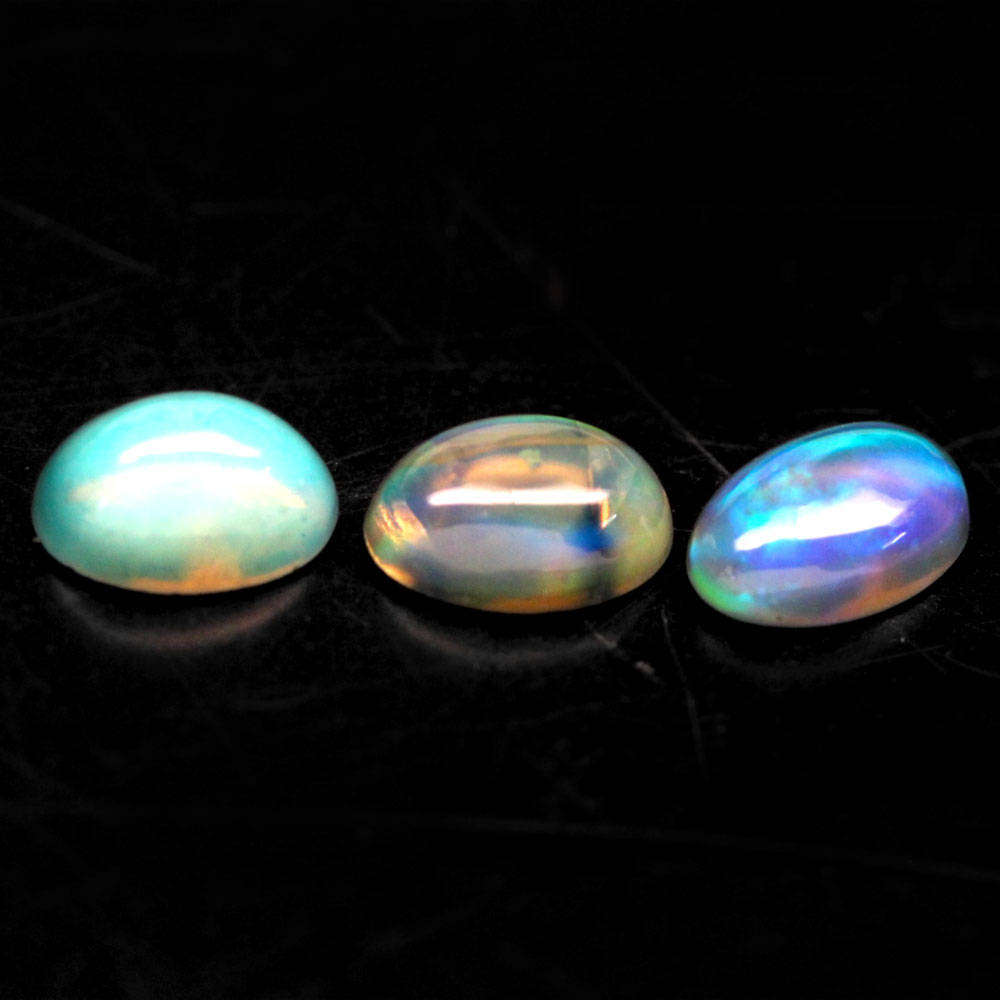 1.05Ct.  Opal Oval Cabochon **3Pces**Multi Colors Glittering Rainbow 3D Ethiopian Gemstone