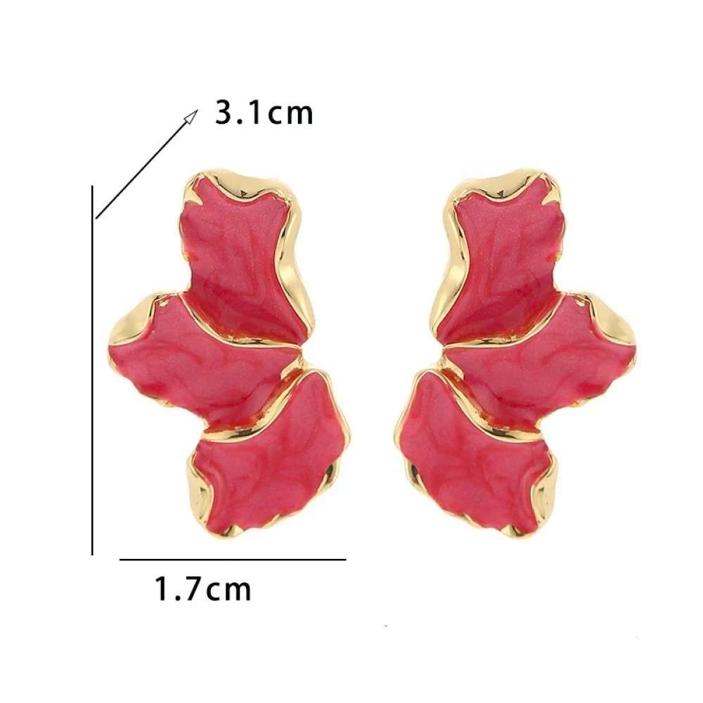 Rouge Maple Flower  Enamel Petal Stud Earrings for Women