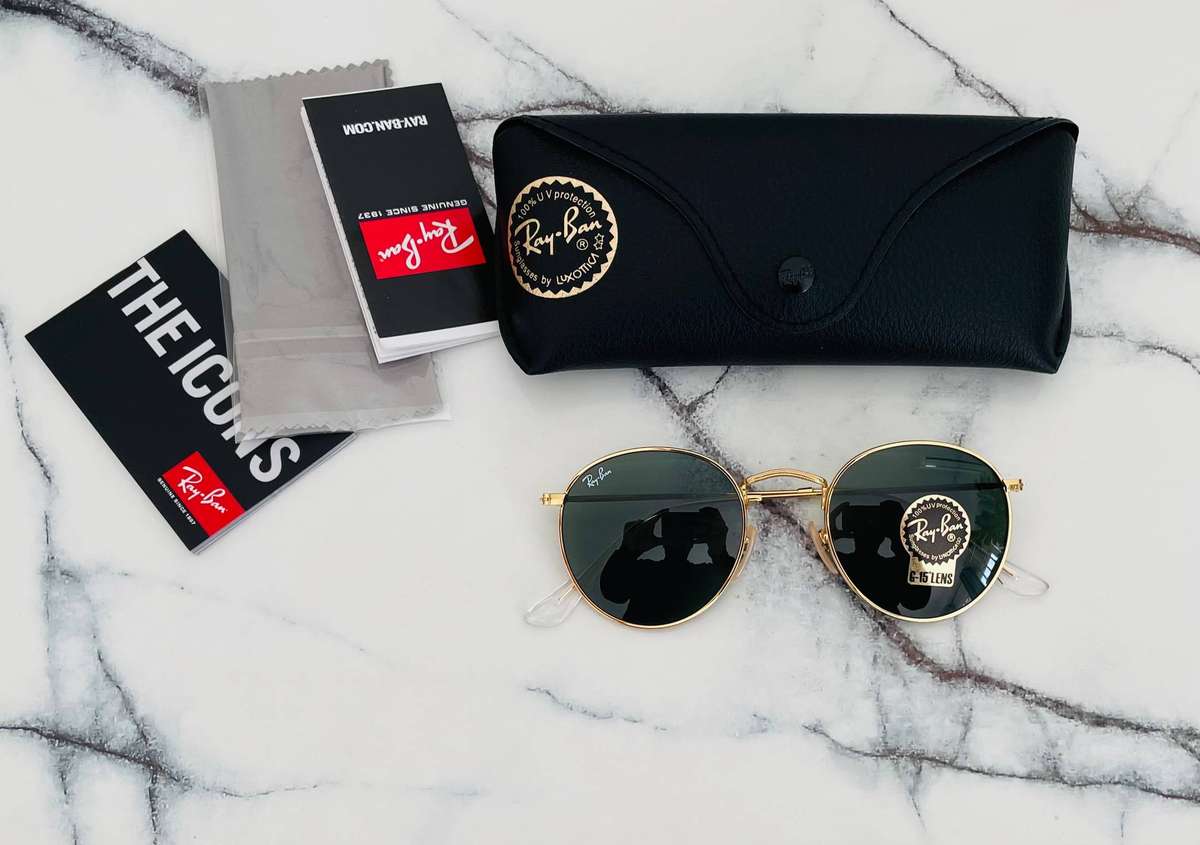 Ray-Ban Round Classic Sunglasses  RB3447 Gold/Green Lense