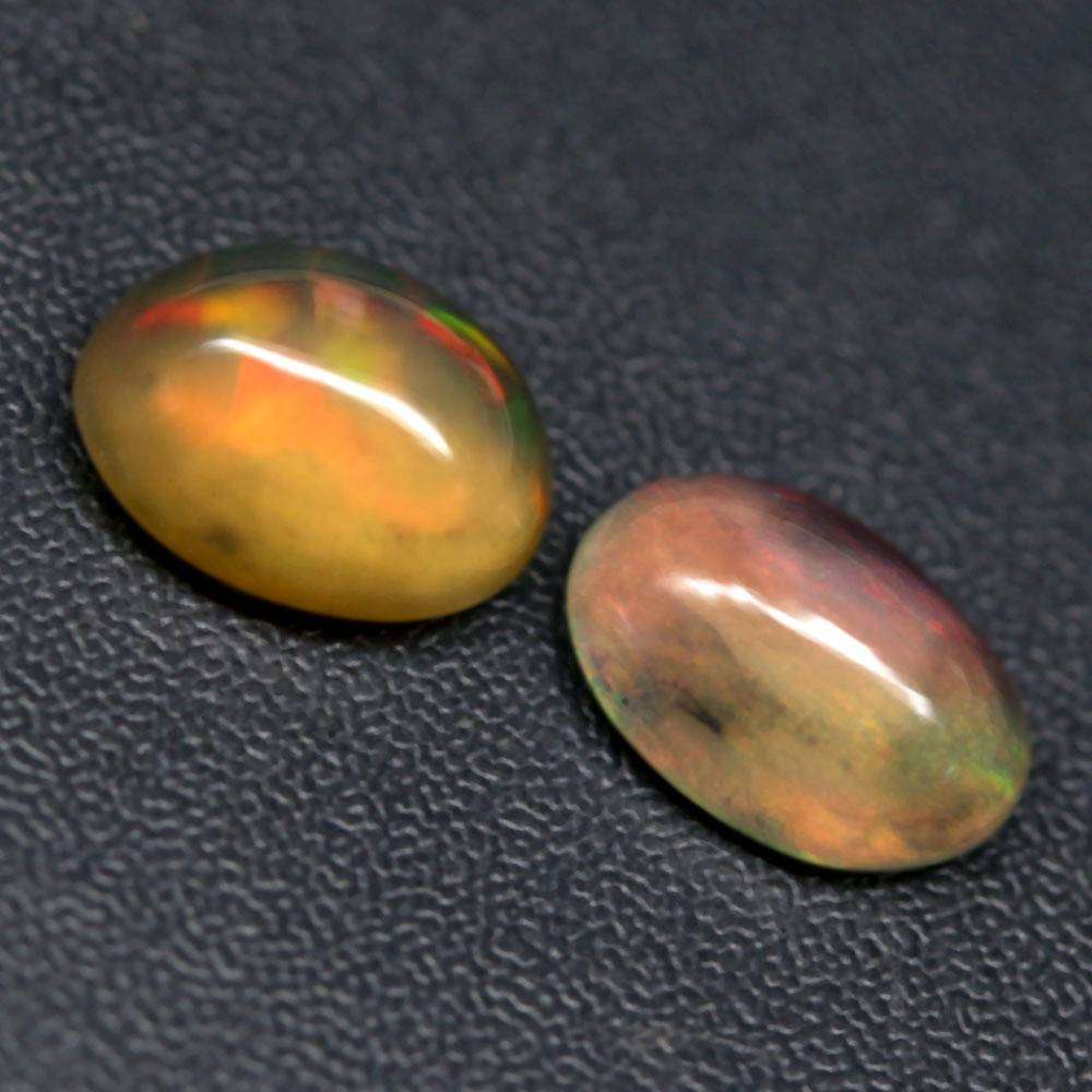 1.14Ct. Opal Oval Cabochon **PAIR**Multi Colors Glittering Rainbow 3D! Ethiopian Natural