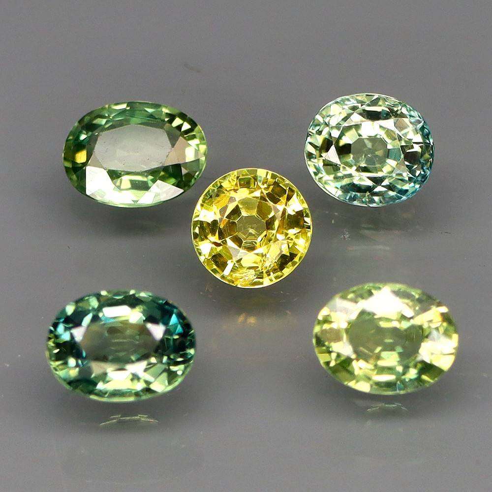 Fancy Color Sapphire 5Pcs/2.20Ct.Oval & Round 4.5x4.5 to 5.5x4mm.Heated Only!