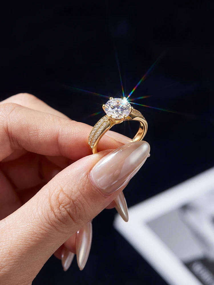 1.00 Carat Moissanite Round **GRA Certified** VVSI/D Engagement Ring Yellow Gold Plated