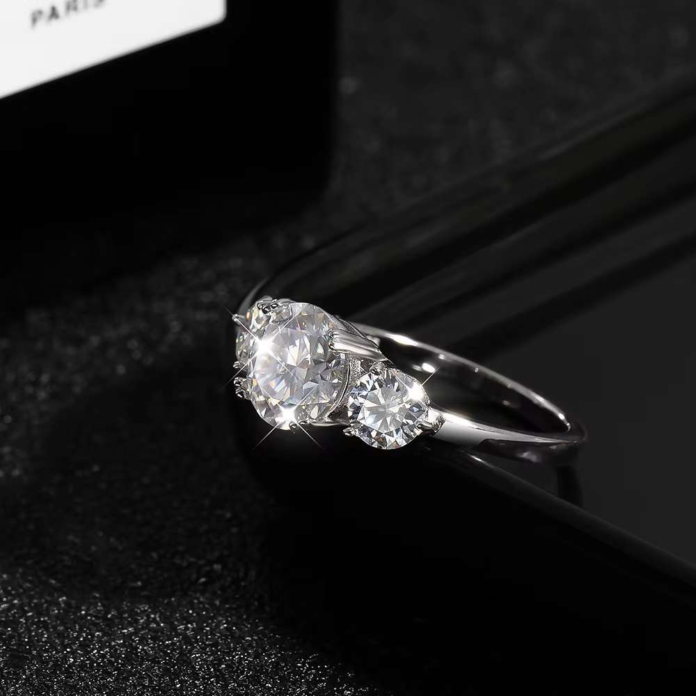 3.00 Carat Trilogy Moissanite Rose Gold  VVSI/D Engagement Ring **GRA Certified**