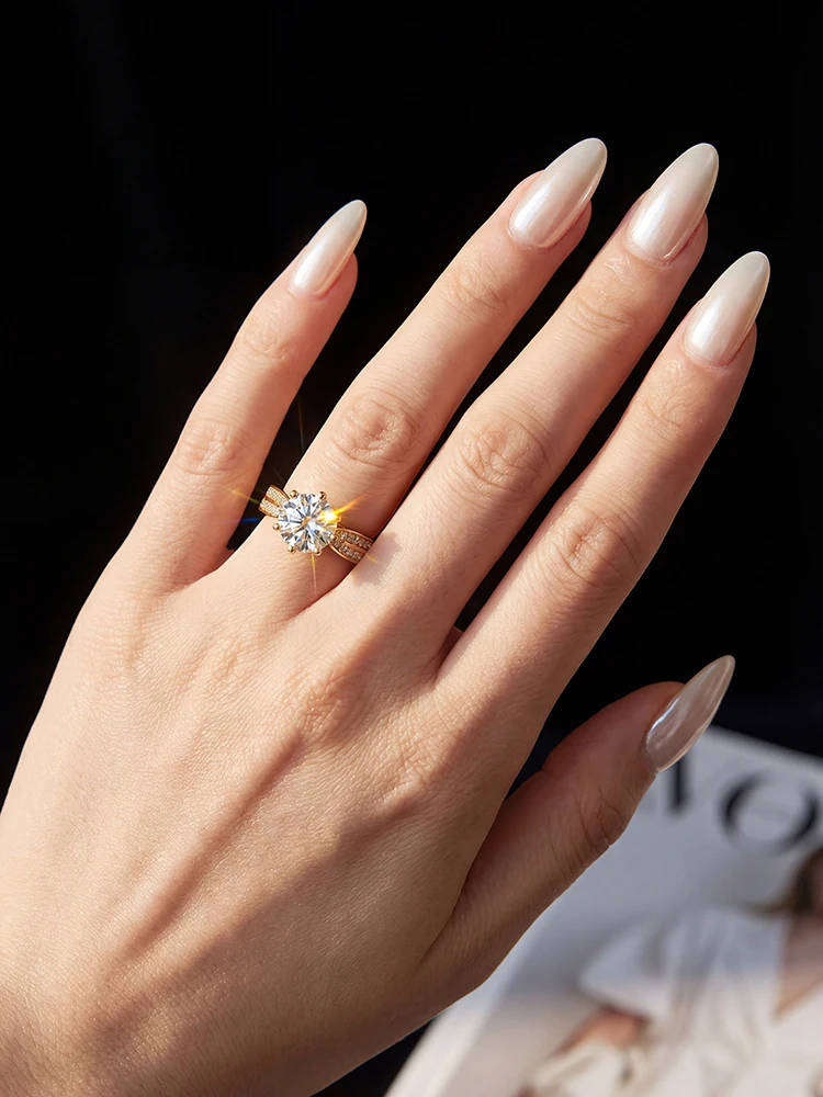 1.00 Carat Moissanite Round **GRA Certified** VVSI/D Engagement Ring Yellow Gold Plated