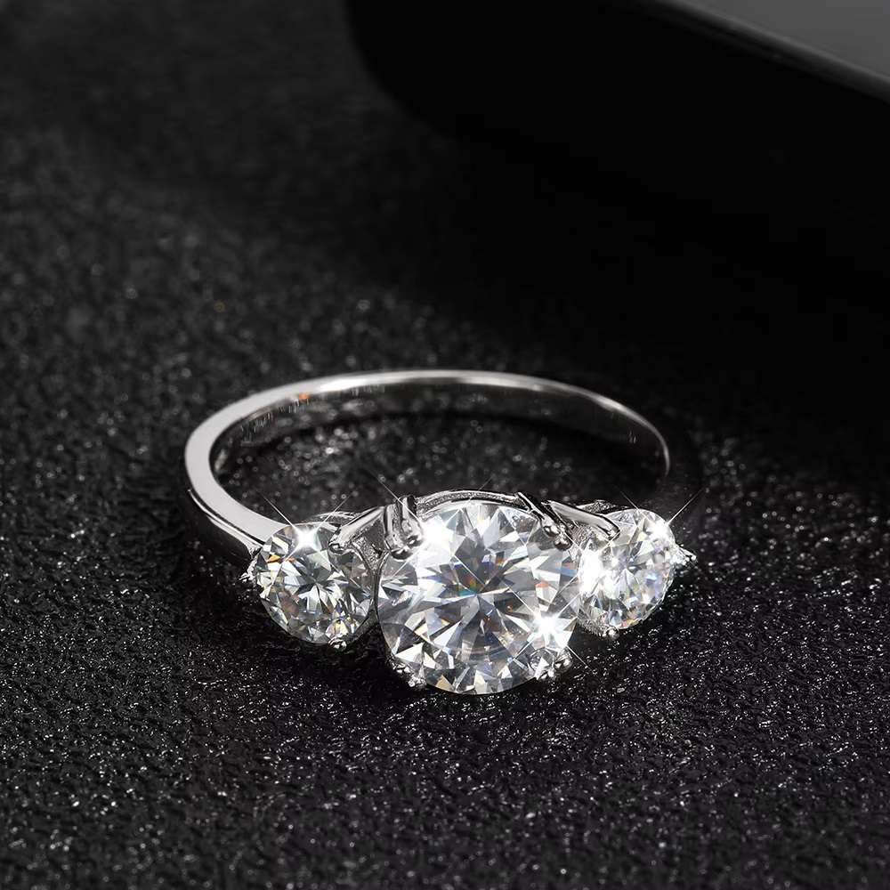 3.00 Carat Trilogy Moissanite Rose Gold  VVSI/D Engagement Ring **GRA Certified**