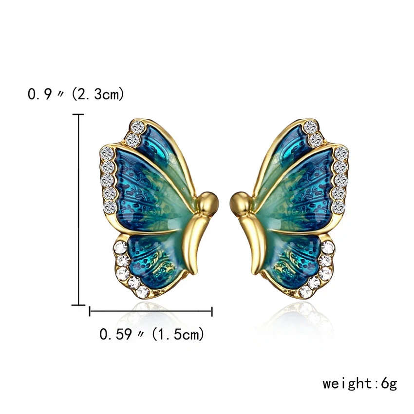 Trendy Blue Butterfly Ear Studs  Crystal Elegant Banquet Jewellery