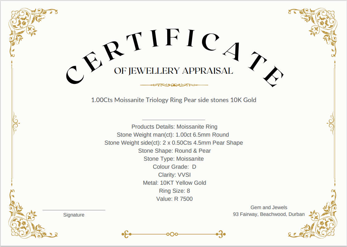 1.00Cts Moissanite Triology Ring Pear side stones 10K Gold **GRA Certified**  VVSI/D