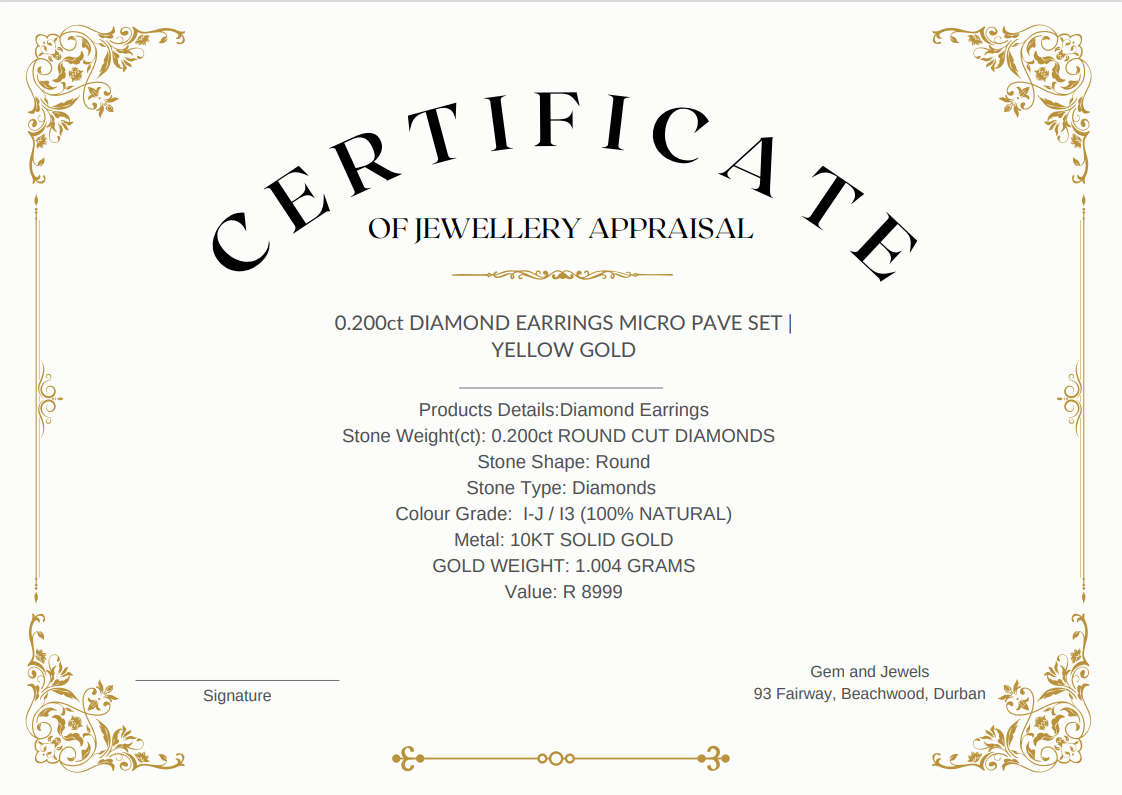 DIAMOND EARRINGS 0.200Cts MICRO PAVE SET  | YELLOW GOLD **DIAMOND CLUSTER **