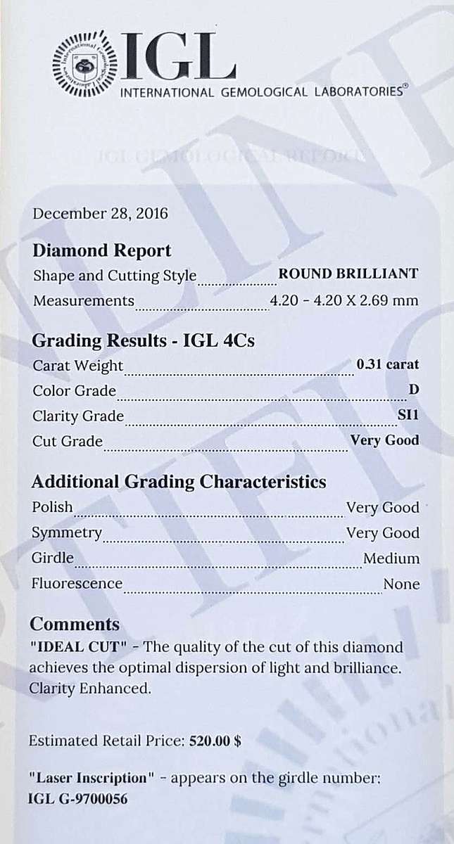 0.31Cts Diamond**Certified**  D/SI1 Natural Loose White Natural