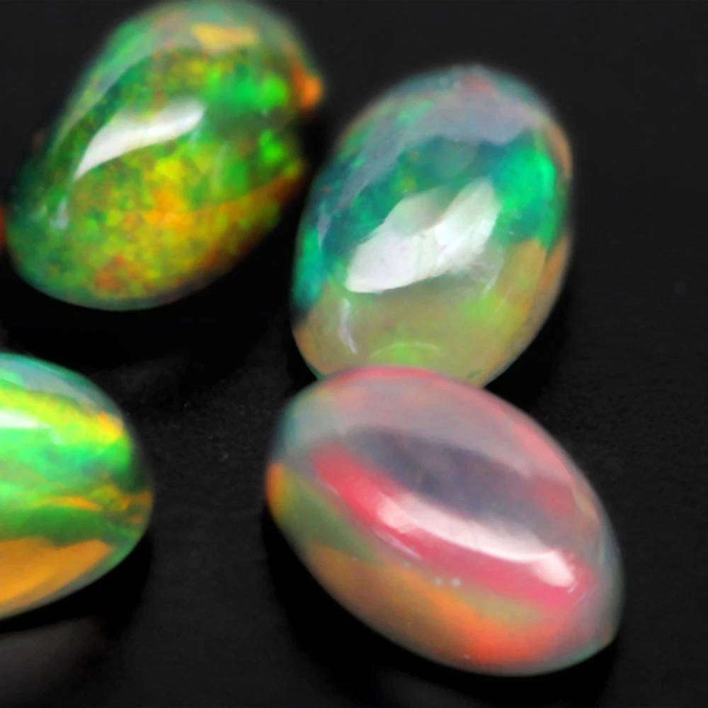 0.95Ct. Opal Oval Cabochon 5 Pieces Multi Colors Glittering Rainbow 3D Ethiopian Gemstone