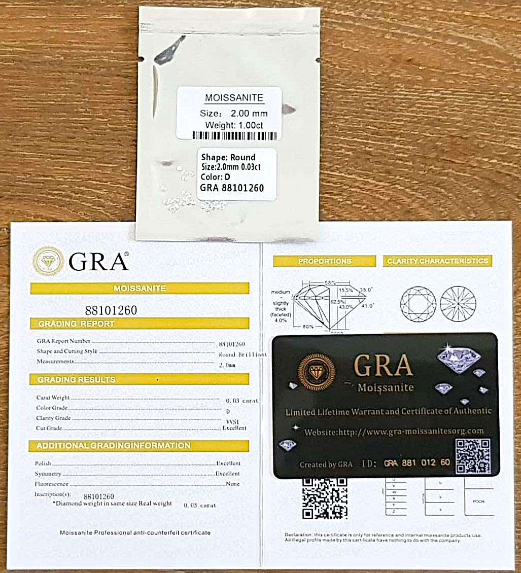 Moissanites 2.00mm D / VVS1  1.00ct **GRA Certified** Small Size 0.03cts Stones Loose