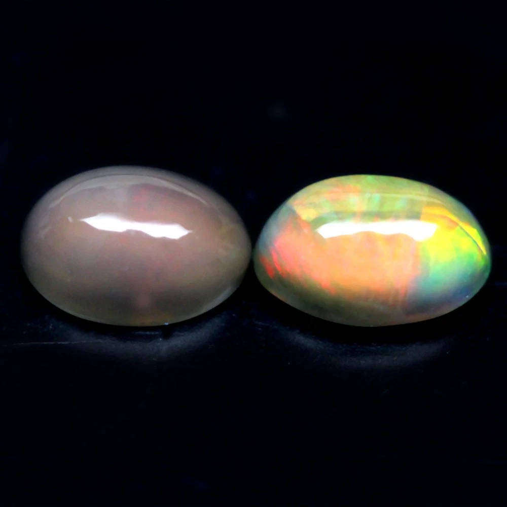 0.84Ct. Opal Oval Cabochon 2 Pieces Multi Colors Glittering Rainbow 3D Ethiopian Gemstone
