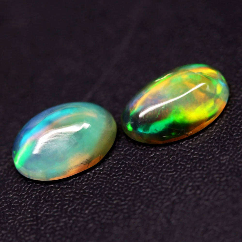 0.91Ct.  Opal Cabochon ** Pair**Multi Colors Glittering Rainbow 3D! Ethiopian Natural
