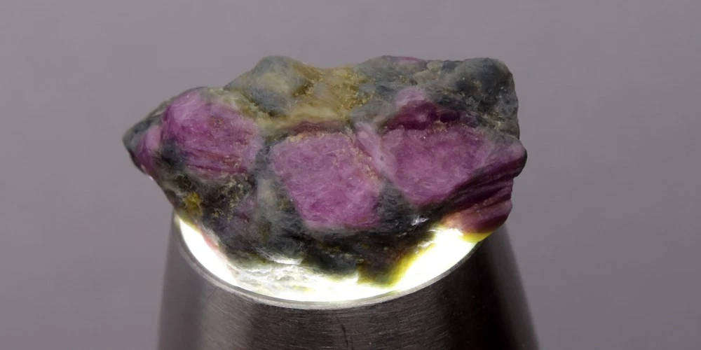 31.15ct  Deep Green-Purplish Red Ruby in Zoisite Rough Natural - Unheated Gem