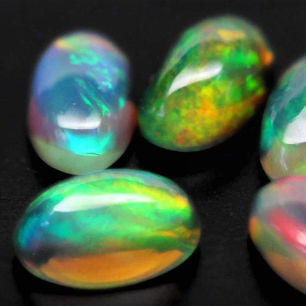 0.95Ct. Opal Oval Cabochon 5 Pieces Multi Colors Glittering Rainbow 3D Ethiopian Gemstone