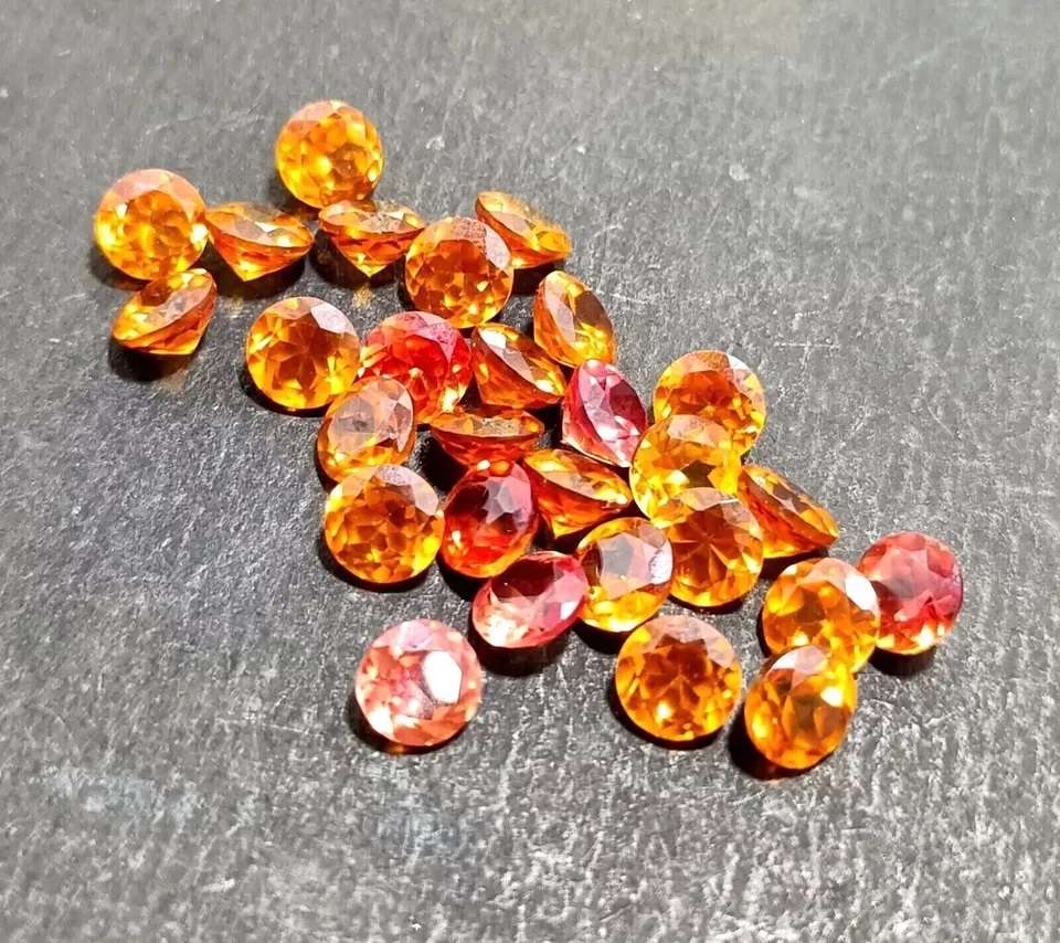 Sapphire Round 0.26Cts Diamond Cut 3.7mm .Orangish Yellow Beautiful & Full Fire
