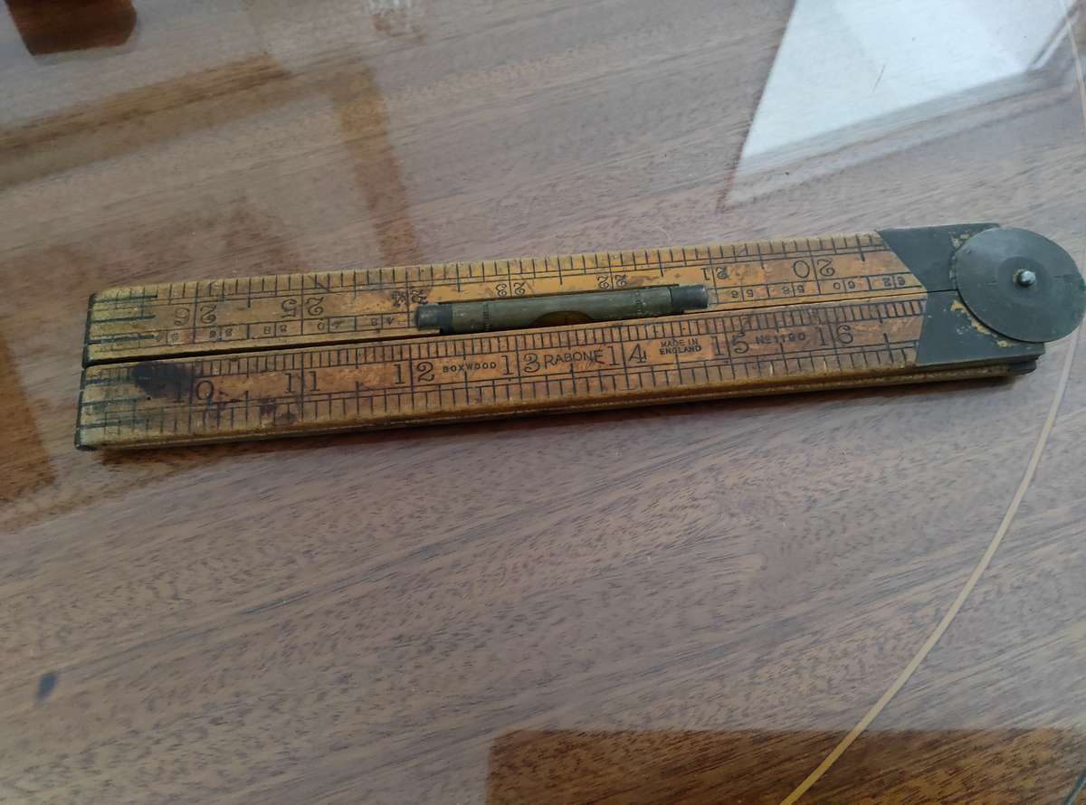 VINTAGE BOXWOOD RABONE MADE IN ENGLAND FOLDING TAPE RULER MEASUREMENTS TOOL