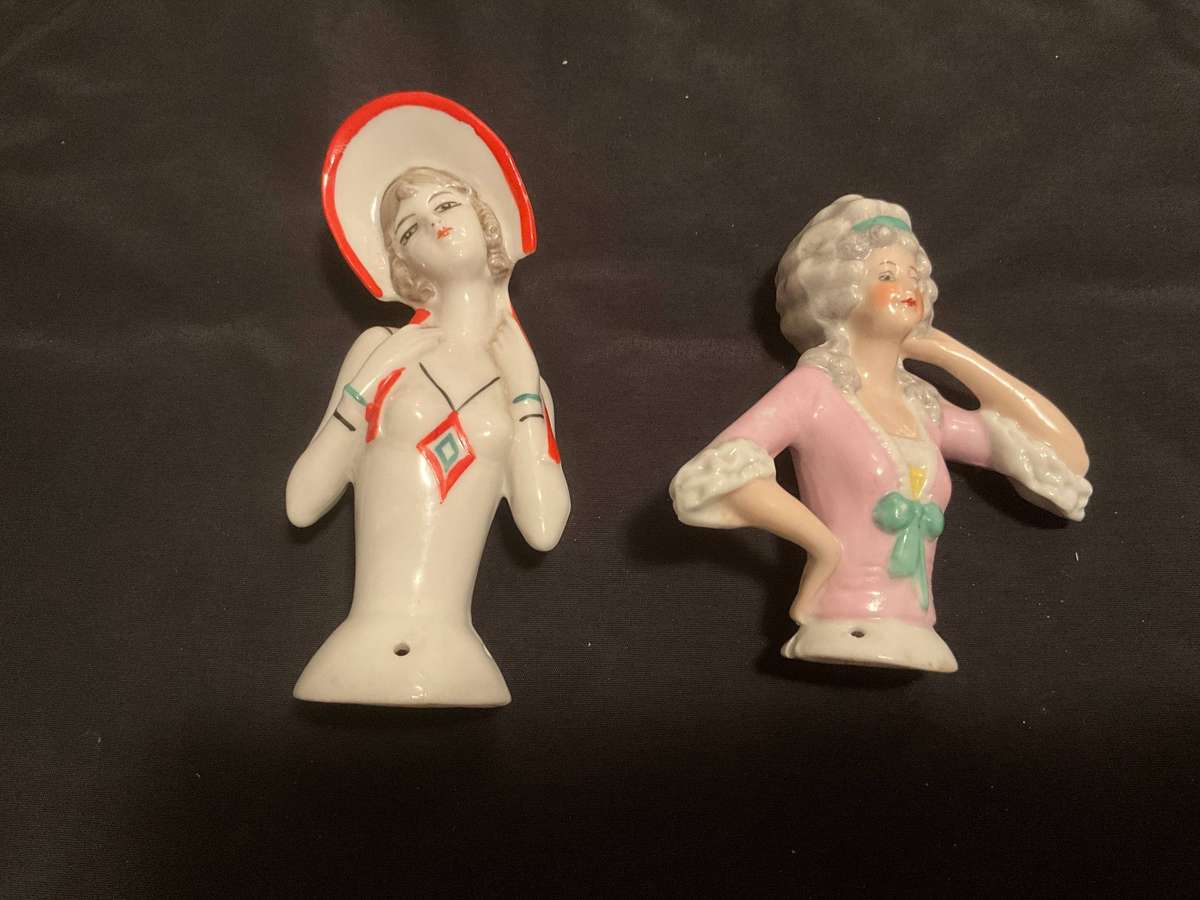 Vintage two Porcelain Sewing  Flapper half Doll