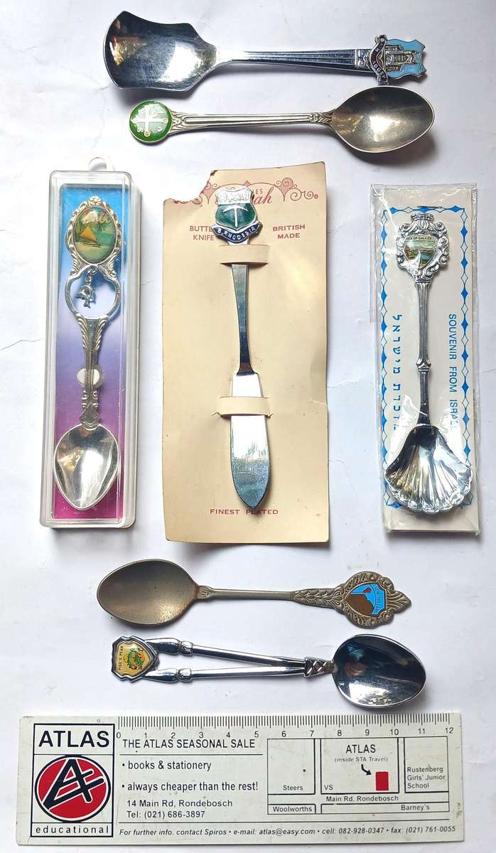 7 x Souvenir Spoons & Butter Knife (International)