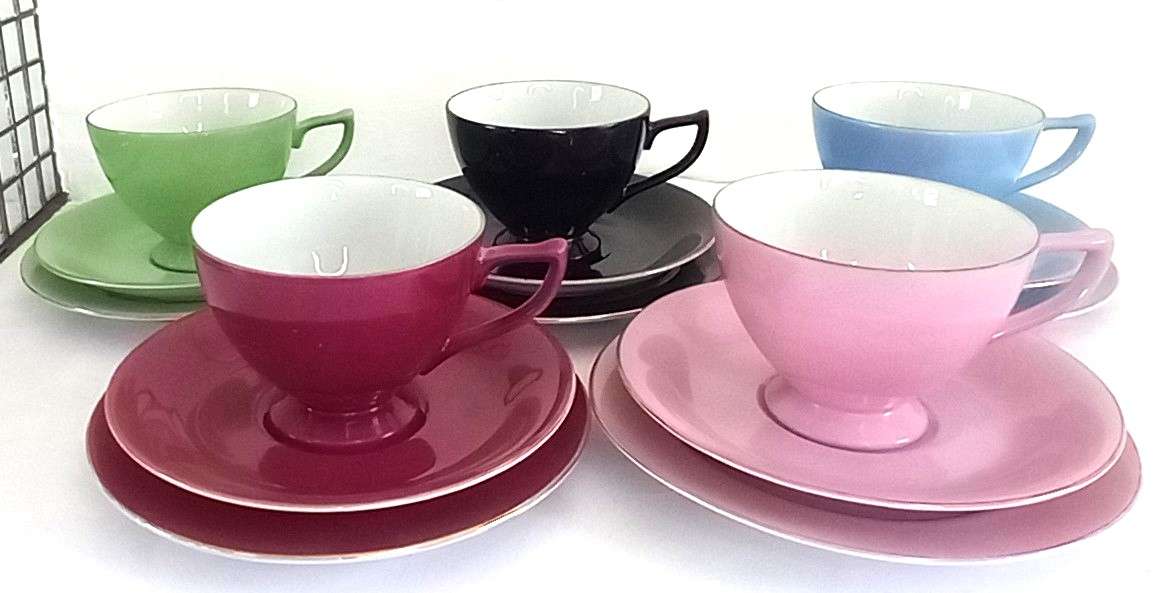 5 x Paramount China 'Harlequin' Trios (15 pcs)