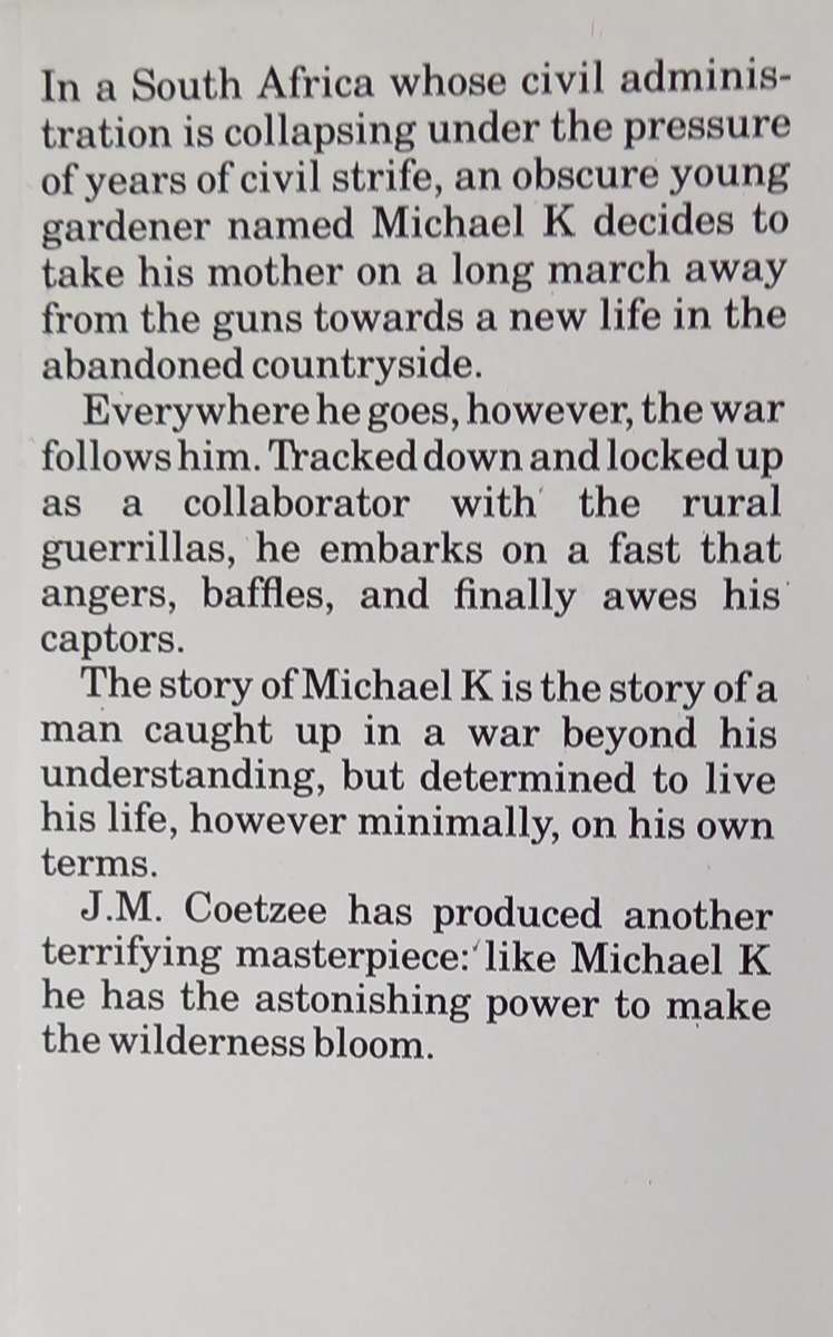 JM Coetzee, Life & Times of Michael K