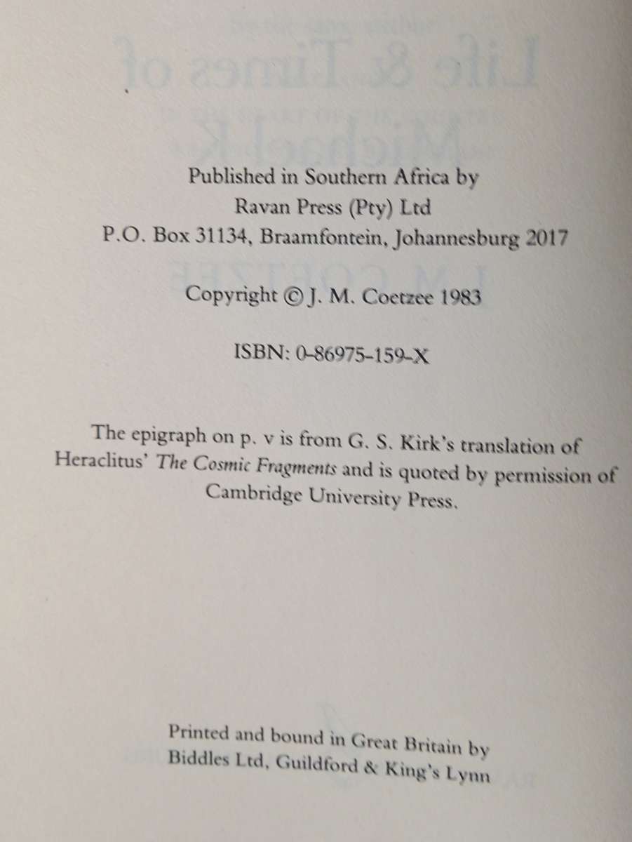 JM Coetzee, Life & Times of Michael K