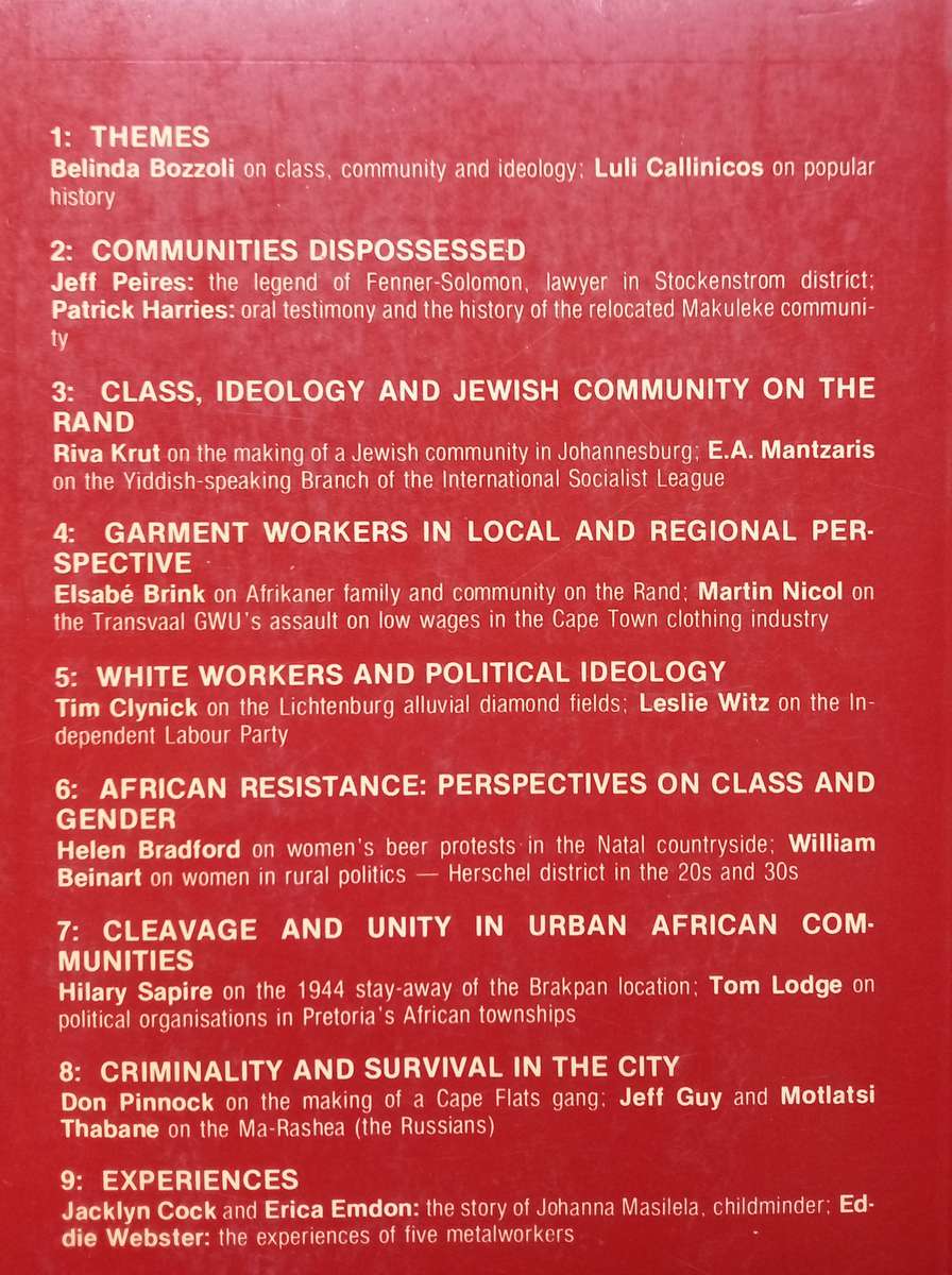 Belinda Bozzoli, Class, Community and Conflict: South African Perspectives