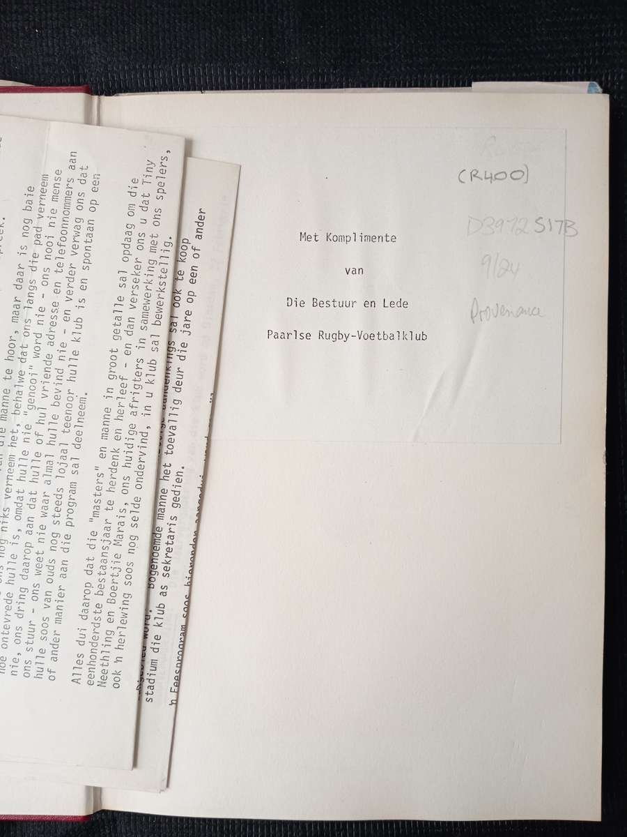 Paarl Rugby 1883-1983 Compiled by Jan Fritz