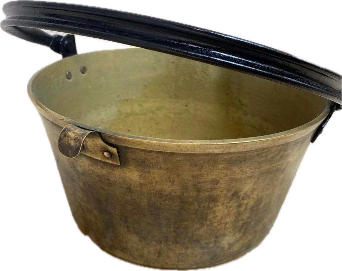 Antique  brass cauldron  brass pot with iron handle