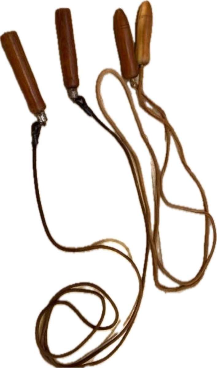 vintage pair of leather skipping rope skipping ropes wood handle