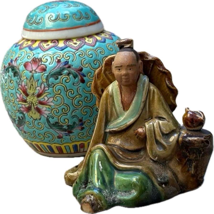 Vintage Chinese  ginger jar + figurine