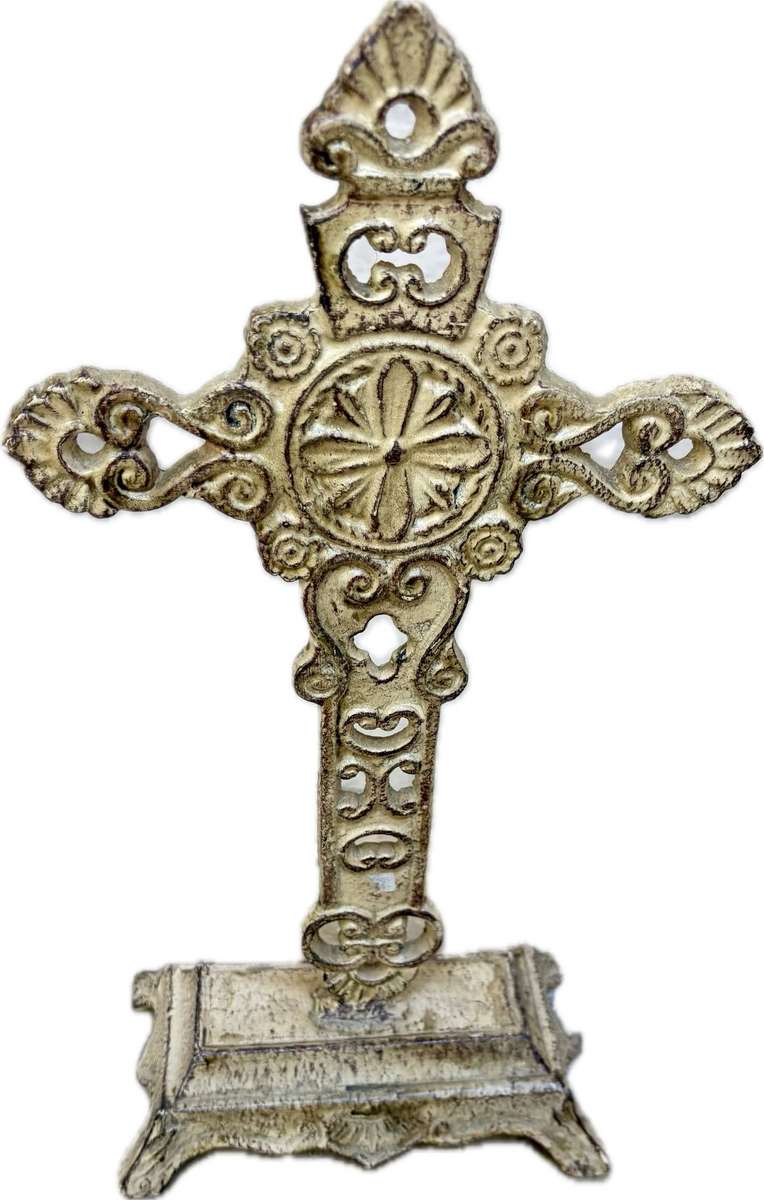 Crucifix table top cast iron cross rustic Victorian style