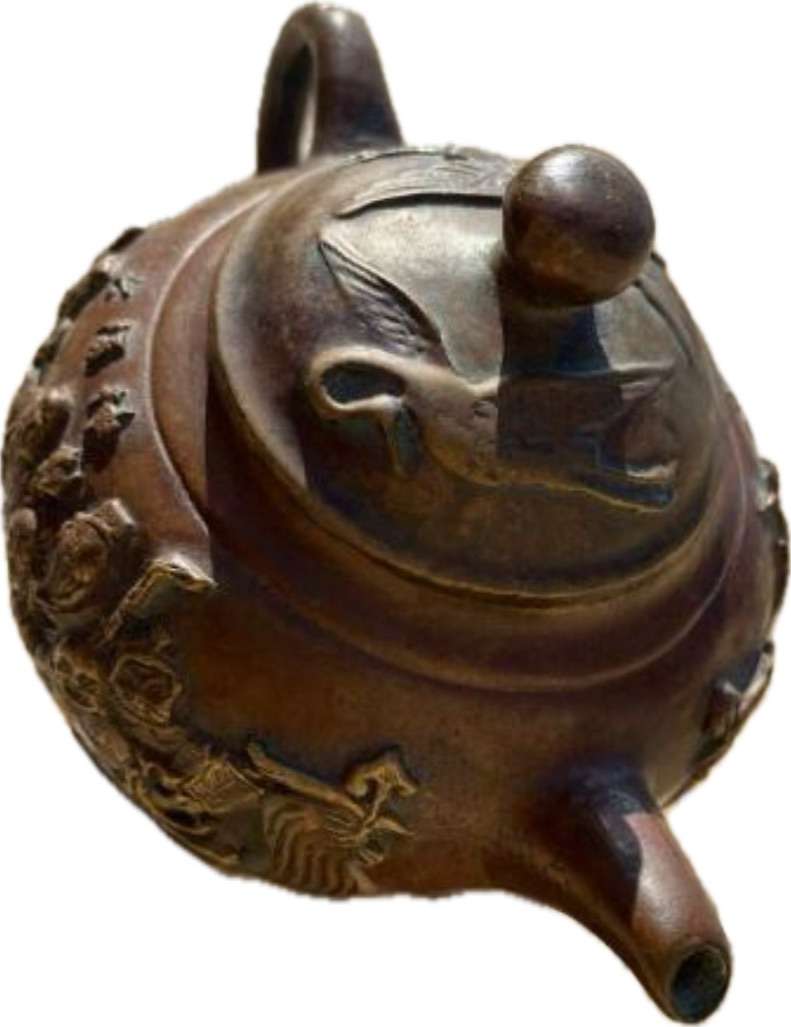 antique bronze chinese teapot tea pot eight immortals , signed