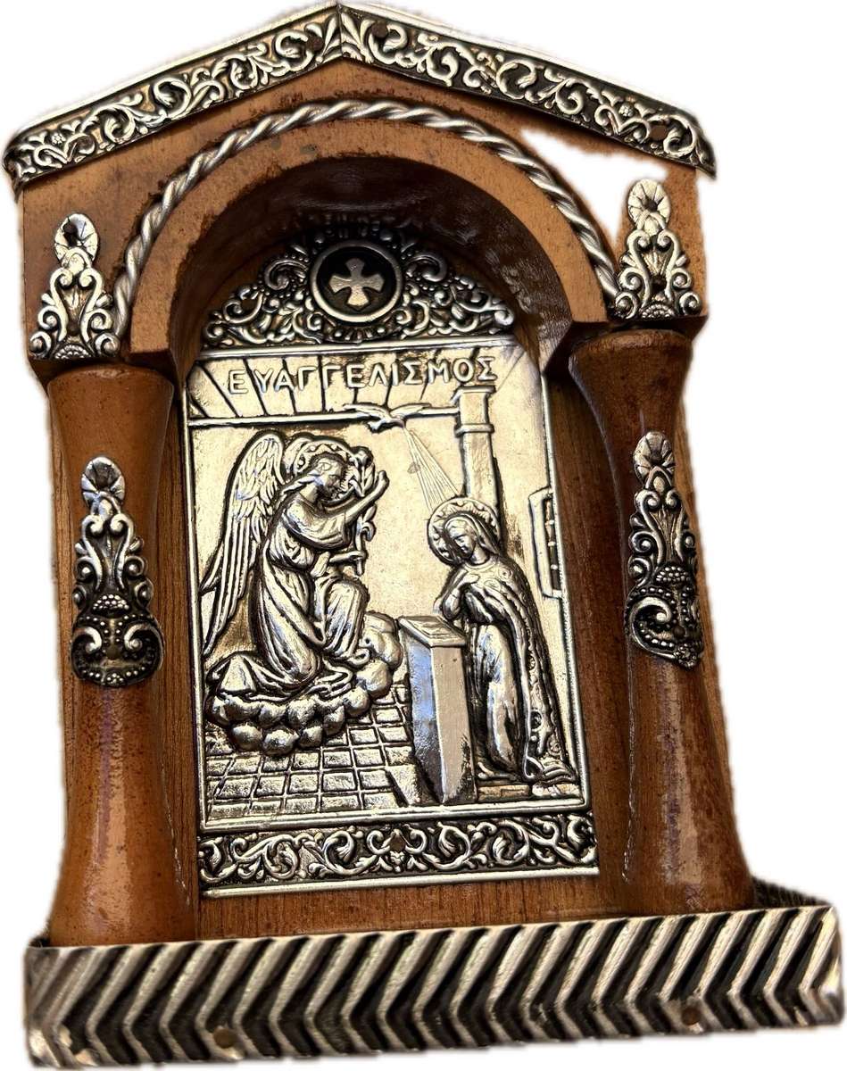 Greek Orthodox religious wall icon Annunciation Gabriel and Mary