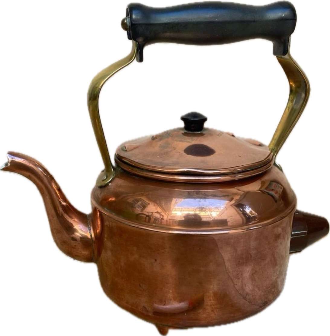 Vintage copper and brass footed kettle GEC made in England