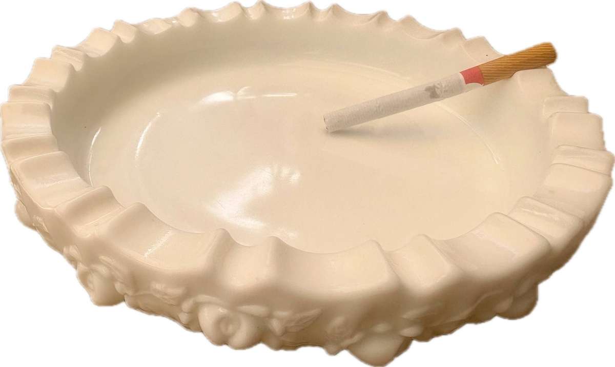 Vintage Fenton cabbage rose milk glass ashtray