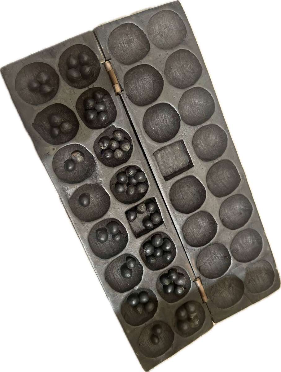 Vintage hand carved wood Mancala Bao African game board Giraffe detail