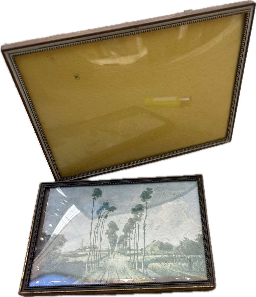 Vintage brass picture frames danish design convex glass Pair