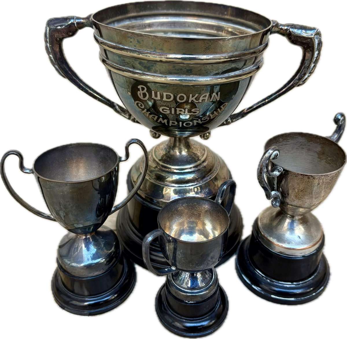 Vintage trophy medium  with 3 small blank trophies epns