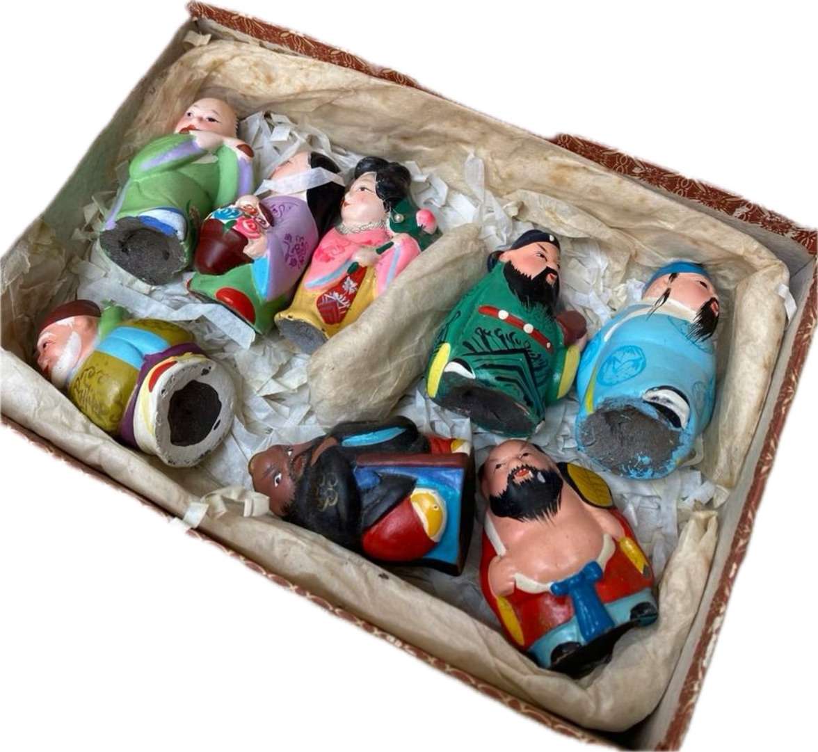 Vintage Chinese eight immortals  figures hand painted clay